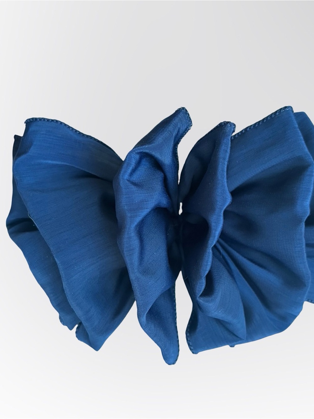 Vintage Blue Multi Tiered Ruffle Bow Barrette Hair Accessory Navy Blue